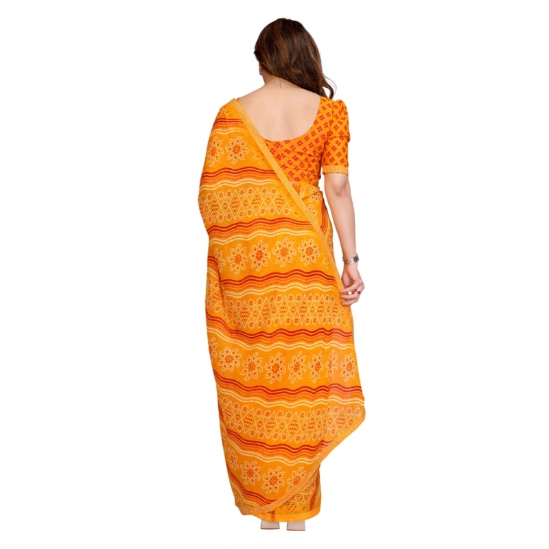 Women's Georgette Printed Saree With Unstitched Blouse 5.5Mtr (Yellow)