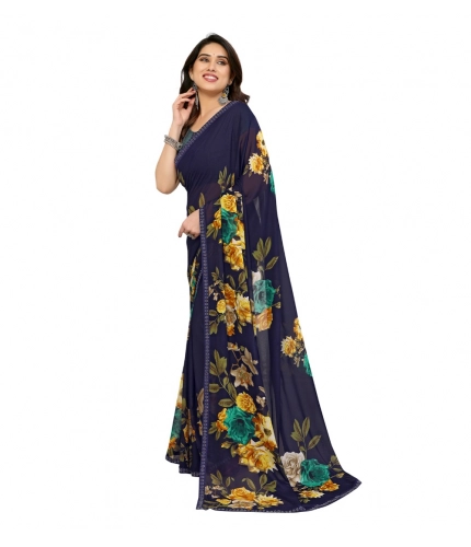 Generic Women's Georgette Printed Saree With Unstitched Blouse 5.5Mtr (Navy Blue) Generic Women's Georgette Printed Saree With Unstitched Blouse 5.5Mtr (Navy Blue)