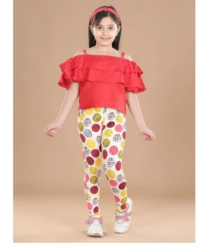 Generic Girl's Cotton Lycra Floral Elasticated Jeggings (Multicolor)