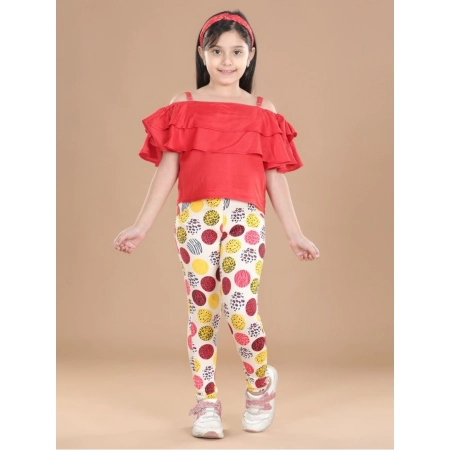 Generic Girl's Cotton Lycra Floral Elasticated Jeggings (Multicolor)