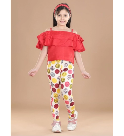 Generic Girl's Cotton Lycra Floral Elasticated Jeggings (Multicolor)