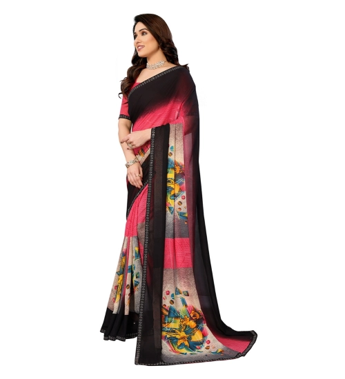 Generic Women's Georgette Printed Saree With Unstitched Blouse 5.5Mtr (Multicolor)