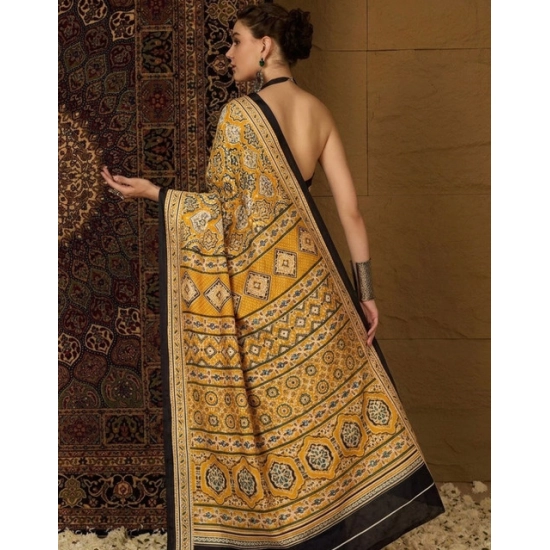Generic Women's Crepe Printed Saree With Unstitched Blouse 5.5Mtr (Yellow) Generic Women's Crepe Printed Saree With Unstitched Blouse 5.5Mtr (Yellow)