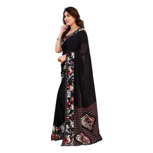 Women's Georgette Printed Saree With Unstitched Blouse 5.5Mtr (Black) Women's Georgette Printed Saree With Unstitched Blouse 5.5Mtr (Black)