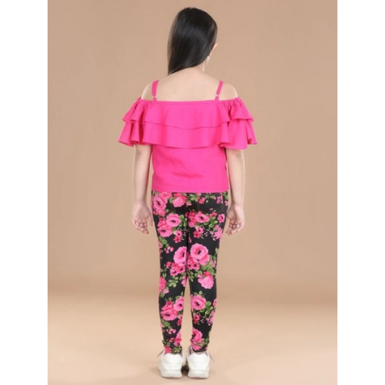 Generic Girl's Cotton Floral Elasticated Jegging and Top Set (Black-Pink) Generic Girl's Cotton Floral Elasticated Jegging and Top Set (Black-Pink)