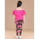 Generic Girl's Cotton Floral Elasticated Jegging and Top Set (Black-Pink) Generic Girl's Cotton Floral Elasticated Jegging and Top Set (Black-Pink)