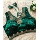 Generic Women's Silk Embroidered V-Neck Sleeveless Readymade Padded Blouse (Green, Size 38)