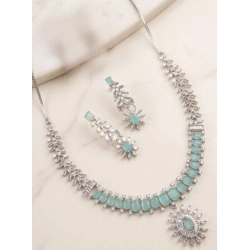 Generic Women's Brass Silver Plated Necklace set (Turquoise)