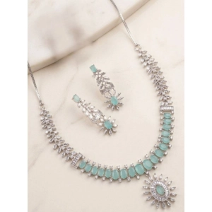 Generic Women's Brass Silver Plated Necklace set (Turquoise)