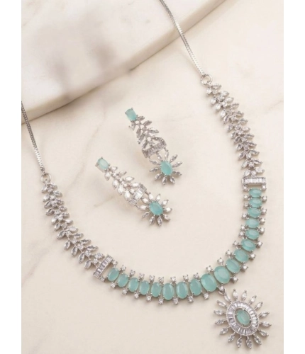 Generic Women's Brass Silver Plated Necklace set (Turquoise)