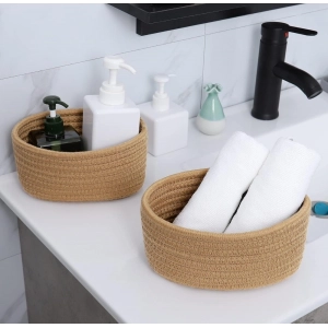Generic Cotton 8x3 Inch Round 2 Set Bedside Organizer With Out Lid (Beige)