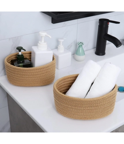 Generic Cotton 8x3 Inch Round 2 Set Bedside Organizer With Out Lid (Beige)