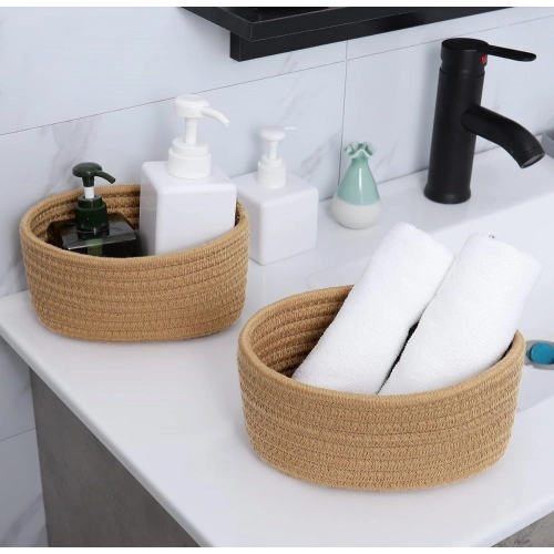 Generic Cotton 8x3 Inch Round 2 Set Bedside Organizer With Out Lid (Beige)