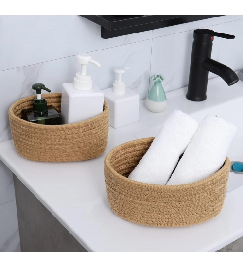 Generic Cotton 8x3 Inch Round 2 Set Bedside Organizer With Out Lid (Beige)