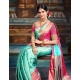 Generic Women's Litchi silk Printed Saree With Unstitched Blouse (Turquise Blue)