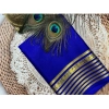 Generic Women's Crepe Chit Pallu Solid Saree With Unstitched Blouse 5.5Mtr (Blue)