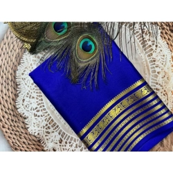 Generic Women's Crepe Chit Pallu Solid Saree With Unstitched Blouse 5.5Mtr (Blue)