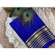 Generic Women's Crepe Chit Pallu Solid Saree With Unstitched Blouse 5.5Mtr (Blue)