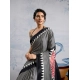 Generic Women's Satin Crepe Printed Saree With Unstitched Blouse 5.5Mtr (Black)