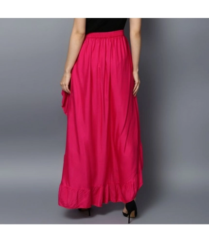 Generic Women's Rayon Ruffled Elasticated Skirt (Pink)