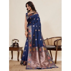 Generic Women's Faux_Banarasi_Silk Woven Saree With Unstitched Blouse 5.5Mtr (Navy_Blue)