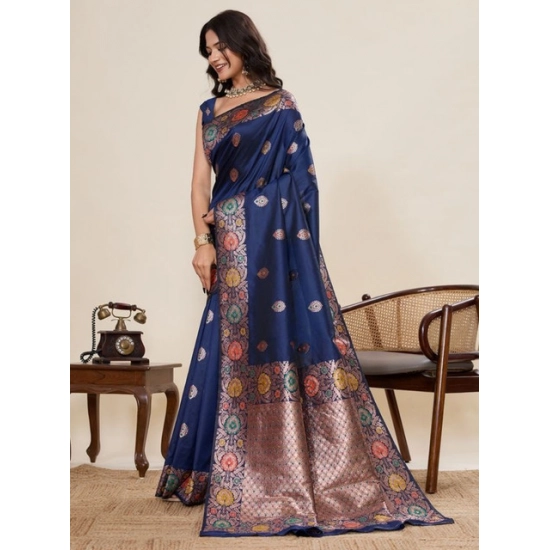 Generic Women's Faux_Banarasi_Silk Woven Saree With Unstitched Blouse 5.5Mtr (Navy_Blue) Generic Women's Faux_Banarasi_Silk Woven Saree With Unstitched Blouse 5.5Mtr (Navy_Blue)