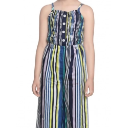 Generic Girl's Rayon Striped Sleeveless Jumpsuit (Blue)
