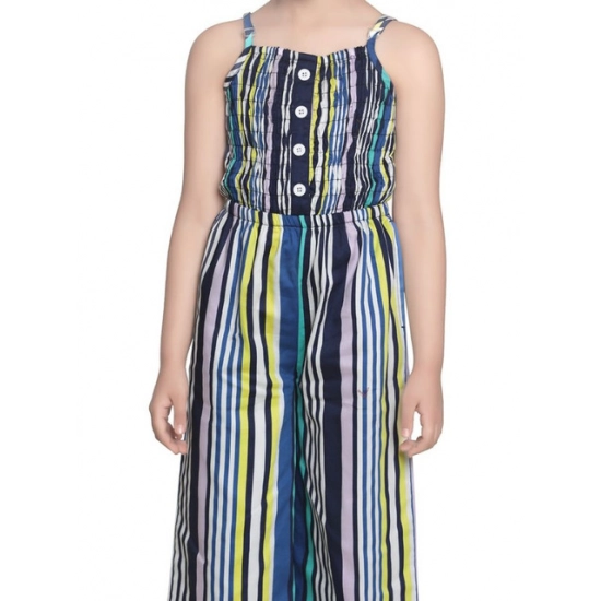 Generic Girl's Rayon Striped Sleeveless Jumpsuit (Blue)