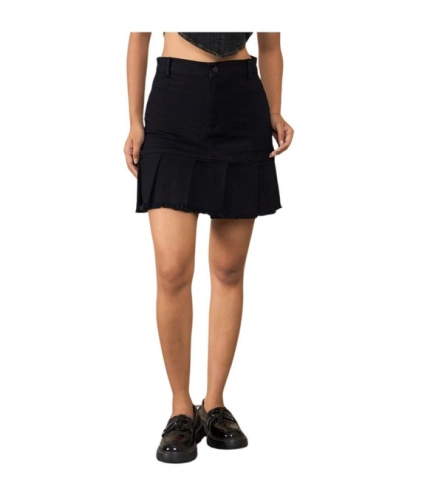 Generic Women's Denim Washed Buttoned Skirt (Black)