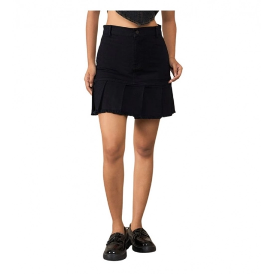 Generic Women's Denim Washed Buttoned Skirt (Black) Generic Women's Denim Washed Buttoned Skirt (Black)