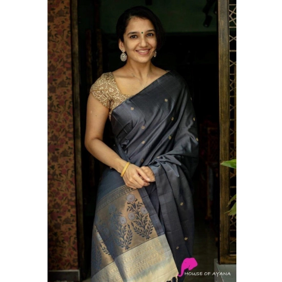 Generic Women's Soft Litchi Silk Jacquard Work Saree With Unstitched Blouse 5.5Mtr (Gray) Generic Women's Soft Litchi Silk Jacquard Work Saree With Unstitched Blouse 5.5Mtr (Gray)
