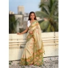 Generic Women's Linen Printed Saree With Unstitched Blouse 5.5Mtr (Mahendi)