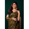 Generic Women's Net Sequence Saree With Unstitched Blouse 5.5Mtr (Mahendi)