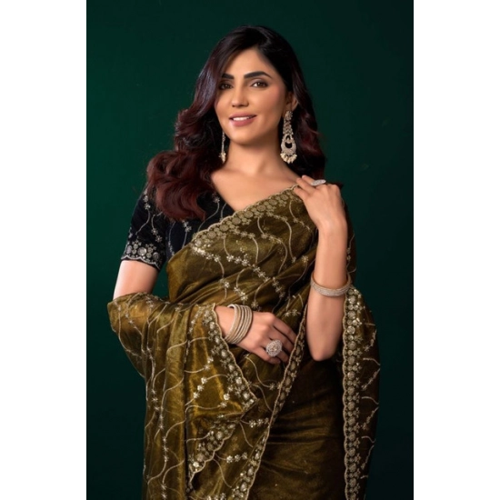 Generic Women's Net Sequence Saree With Unstitched Blouse 5.5Mtr (Mahendi) Generic Women's Net Sequence Saree With Unstitched Blouse 5.5Mtr (Mahendi)
