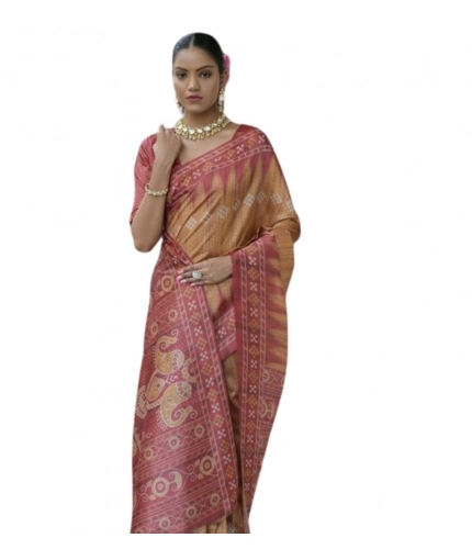 Generic Women's Faux_Tussar Ikat Saree With Unstitched Blouse 5.5Mtr (Rust)
