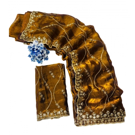 Generic Women's Slik Embellished Saree With Unstitched Blouse 5.5Mtr (Yellow)