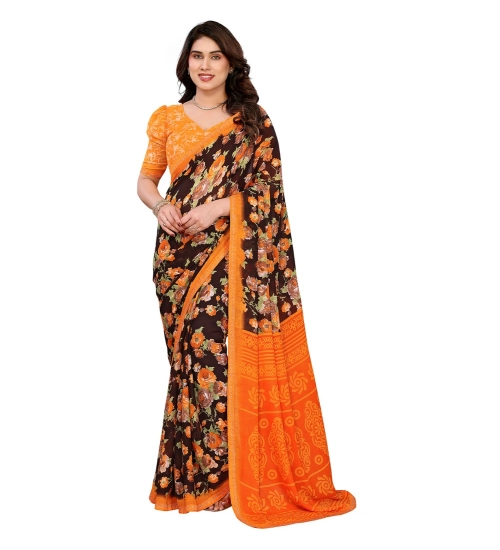 Generic Women's Georgette Printed Saree With Unstitched Blouse 5.5Mtr (Mustard)