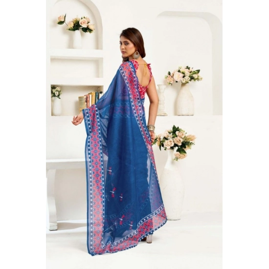 Generic Women's Faux Linen Floral Print Ready to wear Saree With Unstitched Blouse 5.5Mtr (Blue) Generic Women's Faux Linen Floral Print Ready to wear Saree With Unstitched Blouse 5.5Mtr (Blue)