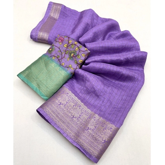 Generic Women's Cotton Blend Checkered Saree With Unstitched Blouse 5.5Mtr (Purple) Generic Women's Cotton Blend Checkered Saree With Unstitched Blouse 5.5Mtr (Purple)
