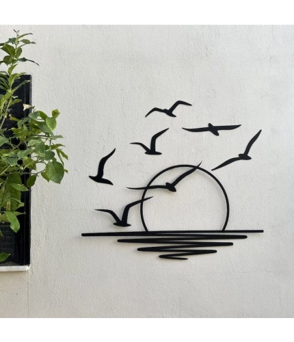 Generic Seagulls at Sunrise Coastal Wooden Wall Decor – Black