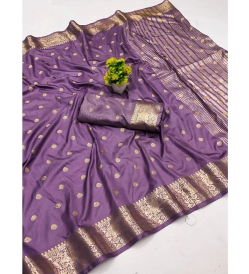 Generic Women's Jacquard Silk Jaquard Woven Saree With Unstitched Blouse 5.5Mtr (Purple)