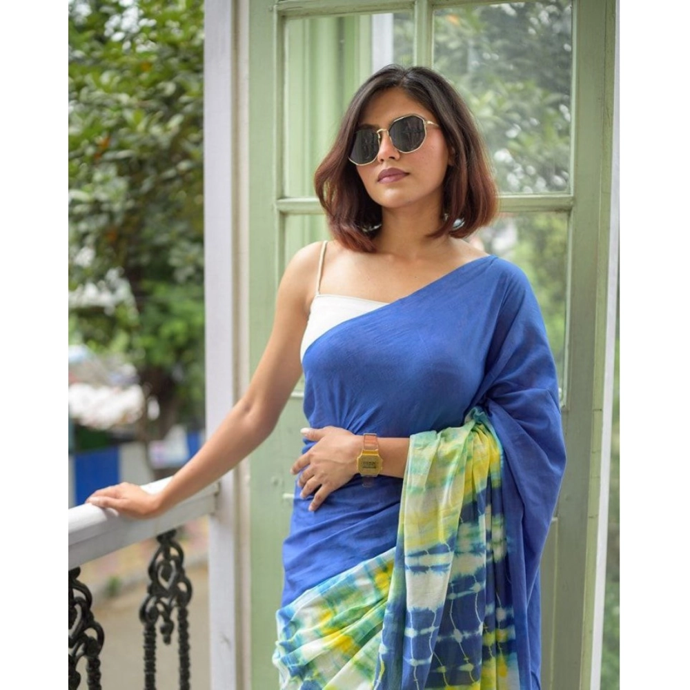 Generic Women's Linen Printed Saree With Unstitched Blouse 5.5Mtr (Blue) Generic Women's Linen Printed Saree With Unstitched Blouse 5.5Mtr (Blue)
