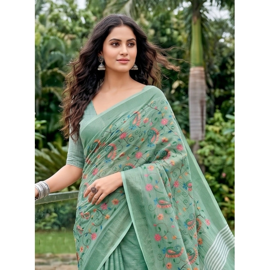 Generic Women's Linen Floral Embroidered Saree With Unstitched Blouse 5.5Mtr (Sea Green) Generic Women's Linen Floral Embroidered Saree With Unstitched Blouse 5.5Mtr (Sea Green)