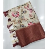 Generic Women's Cotton Silk Floral Printed Saree With Unstitched Blouse 5.5Mtr (Gold-Brown)