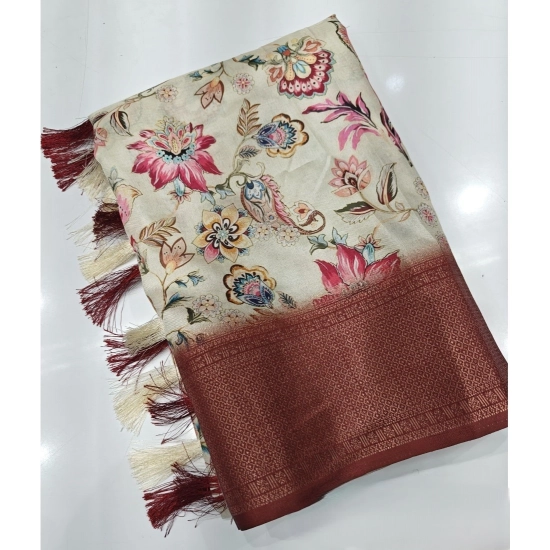Generic Women's Cotton Silk Floral Printed Saree With Unstitched Blouse 5.5Mtr (Gold-Brown)