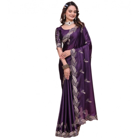 Generic Women's Georgette Embroidered Saree With Unstitched Blouse 5.5Mtr (Purple) Generic Women's Georgette Embroidered Saree With Unstitched Blouse 5.5Mtr (Purple)