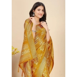 Generic Women's Cotton Silk Floral Printed Saree With Unstitched Blouse 5.5Mtr (Yellow)