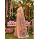 Generic Women's Linen Cotton Floral Embroidered Saree With Unstitched Blouse 5.5Mtr (Peach)