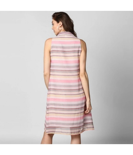 Generic Women's Polyester Striped Sleeveless Dress (Pink)