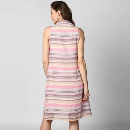 Generic Women's Polyester Striped Sleeveless Dress (Pink) Generic Women's Polyester Striped Sleeveless Dress (Pink)